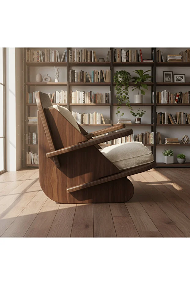 STYLISH Berjer Tekli Ahşap Ceviz Koltuk